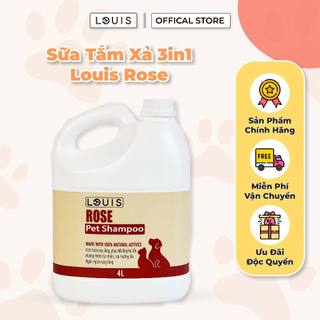 Sữa Tắm Xả Cho Chó Mèo 3in1 Louis Rose 4L, Sữa Tắm Kiêm Dầu Xả Chó Mèo Thú Cưng 4000ml