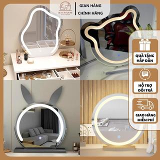 Gương bàn trang điểm có đèn LED 3 màu nút cảm ứng nhập khẩu QueenHouse gương để bàn chuẩn phong cách Hàn Quốc