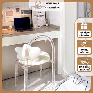 Ghế tựa lưng trong suốt acrylic decor phòng ngủ nhập khẩu QueenHouse ghế bàn trang điểm phong cách Hàn Quốc nhung mịn