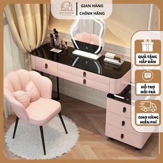 Bàn trang điểm đa năng bọc da kèm Gương led cảm biến và Ghế 3 màu nhập khẩu QueenHouse bàn phấn trang điểm cao cấp