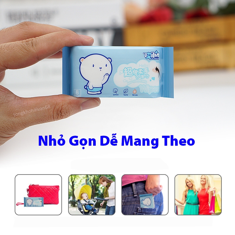 Khăn Giấy Ướt Đi Chơi Du Lịch Tiện Lợi Set 8 Gói Mini Bỏ Túi  Dễ Dàng Sử Dụng