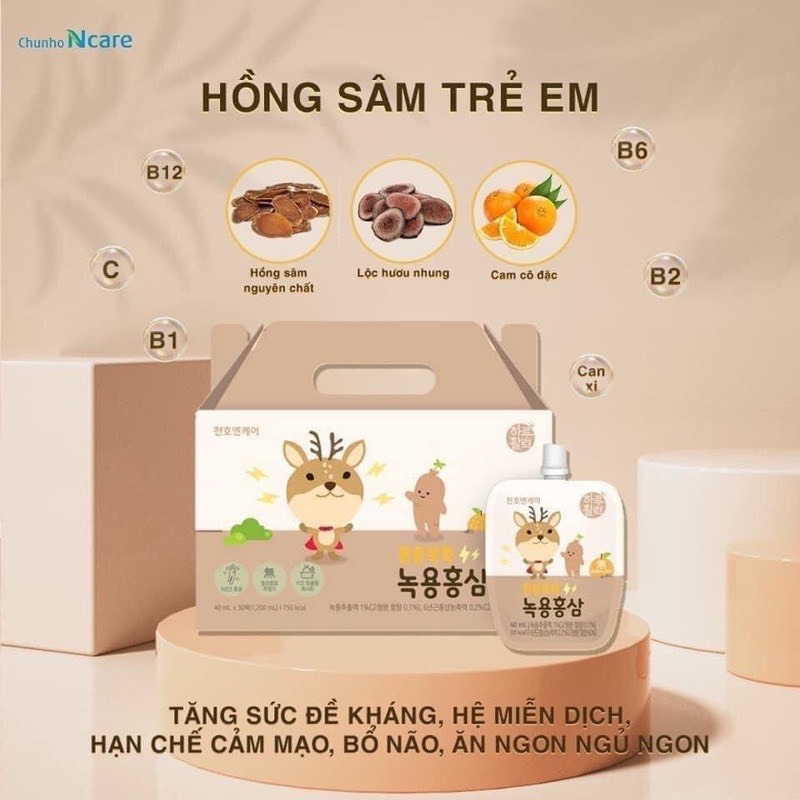 ChunHo Ncare Hồng Sâm Lộc Nhung Trẻ Em Chính Hãng Hàn Quốc