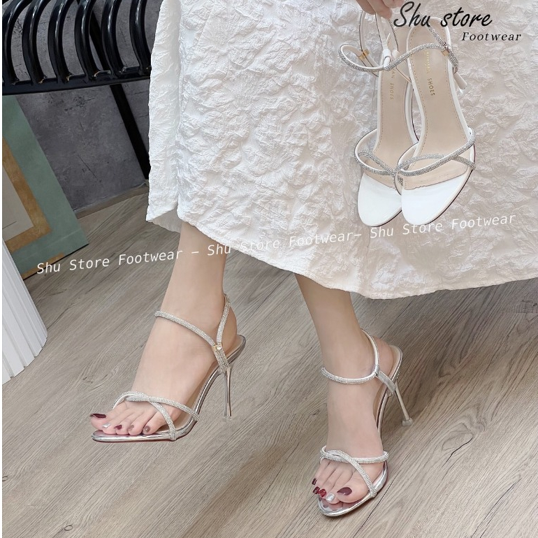 Xăng đan nữ Shu Store  mũi tròn 2 quai xéo đính hạt đi tiệc sang trọng thời trang cho nàng