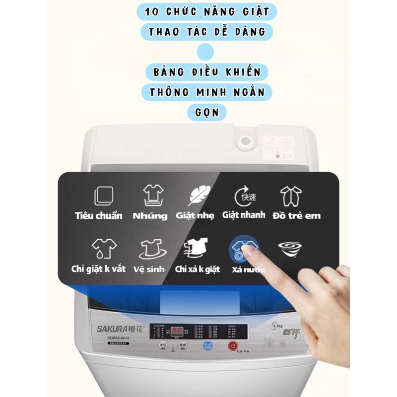 Máy giặt mini SAKURA cho bé và sinh viên khử khuẩn bằng ánh sáng xanh tự động 100% giặt vắt sả tiết kiệm điện BH 12tháng