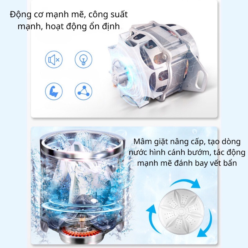 Máy giặt mini SAKURA cho bé và sinh viên khử khuẩn bằng ánh sáng xanh tự động 100% giặt vắt sả tiết kiệm điện BH 12tháng