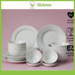 Bộ bát đĩa ăn cơm gia đình sứ trắng trơn 12 món cơ bản Set chén dĩa sứ trắng cao cấp