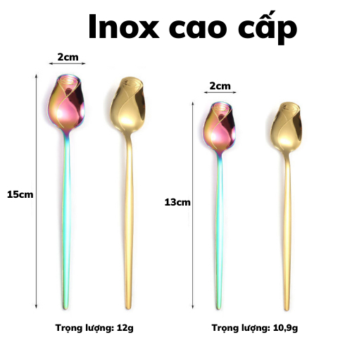 Muỗng Thìa cà phê Inox HOA HỒNG dụng cụ pha cafe trà chanh trà sữa chất liệu inox 304 sáng bóng tinh tế nhiều màu sắc