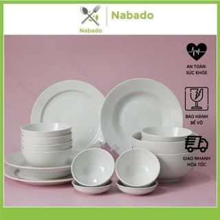 Bộ bát đĩa ăn cơm gia đình sứ trắng cao cấp gồm 12 món cơ bản Set chén dĩa sứ trắng trơn dày đẹp chịu nhiệt