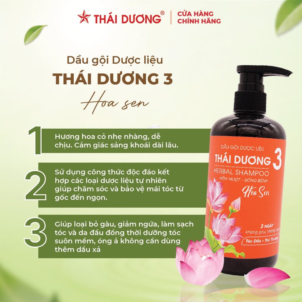 Dầu gội dược liệu Thái Dương 3 hương Hoa Sen chai 500ml - Sao Thái Dương