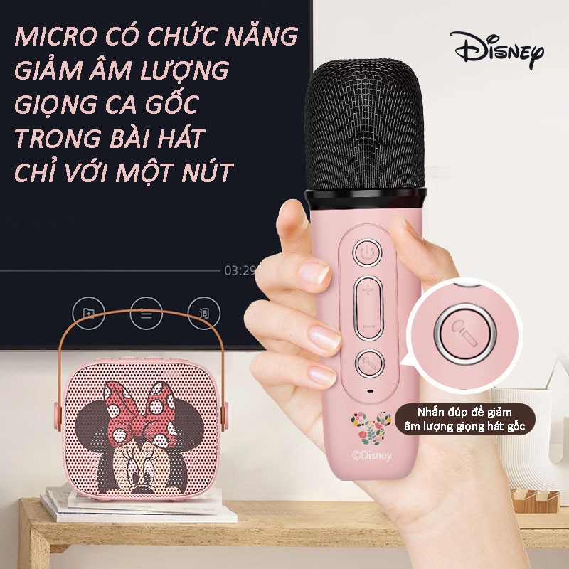 Hỏa tốc 2h - Bộ loa 2 micro karaoke bluethooth 5.0 mini Lotso Minnie Mickey Elsa chính hãng Disney, Bộ karaoke cầm tay