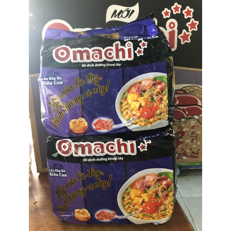 com bo 5 gói mì  omachi- lẩu bắp bò riêu cua