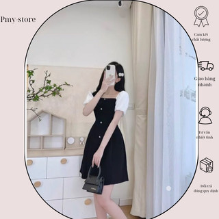 Đầm midi Cổ Vuông tay bồng thiết kế ôm eo tôn dáng cao cấp