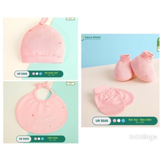 Set phụ kiện mũ yếm bao tay chân hoạ tiết vải sợi tre bamboo Uala Rogo siêu mềm PKUR123