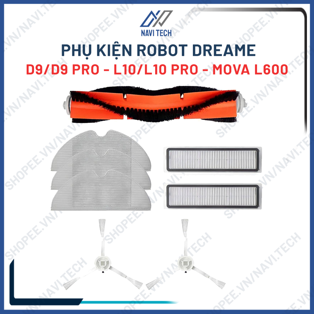 Phụ Kiện Robot Dreame D9/Pro/Max, L10/Pro, L10 Plus, Moval 600, Z10 Pro Khăn, Lọc, Chổi Cạnh, Lăn