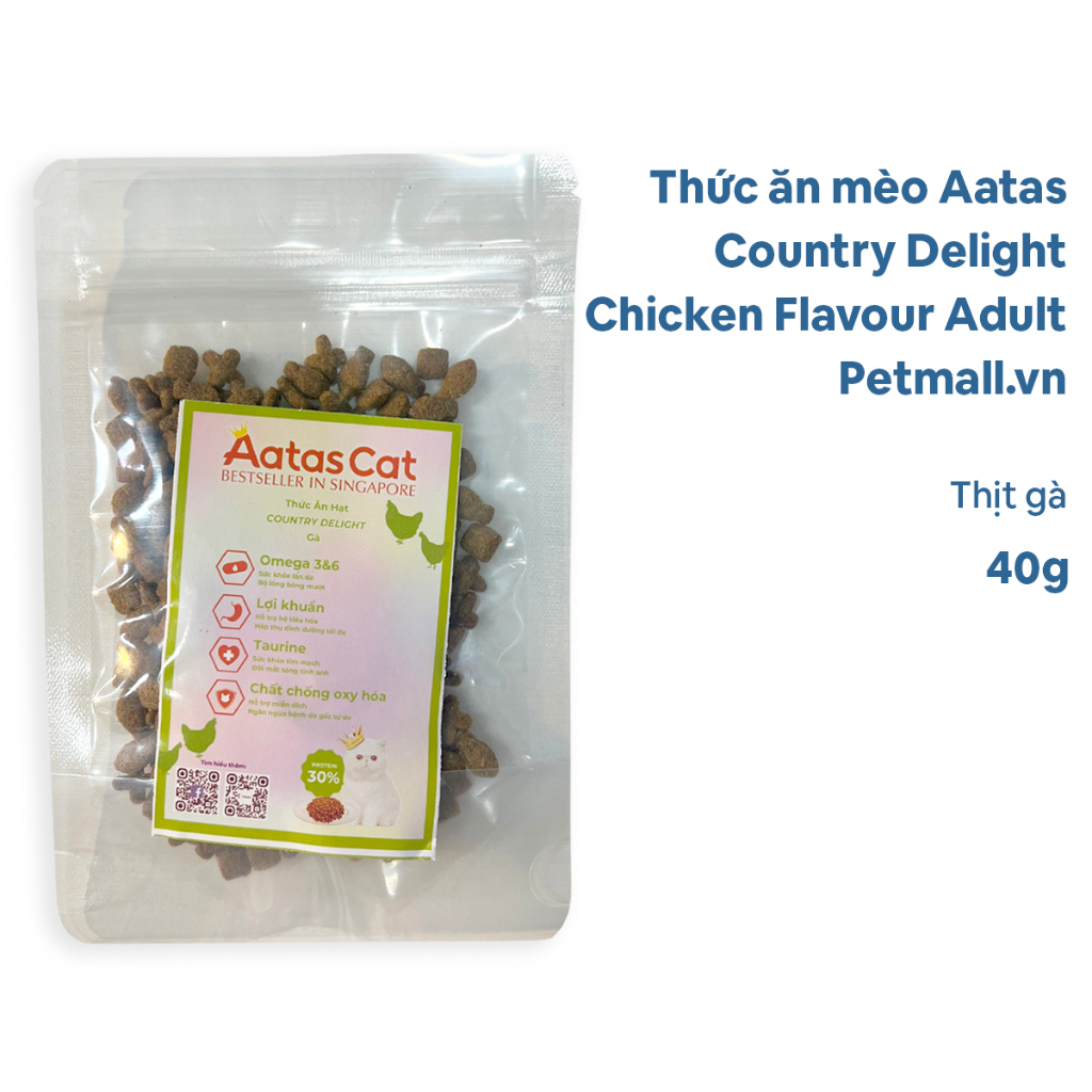 Sample Gift_Thức ăn mèo Aatas Country Delight Chicken Flavour Adult 40g - Thịt gà Petmall