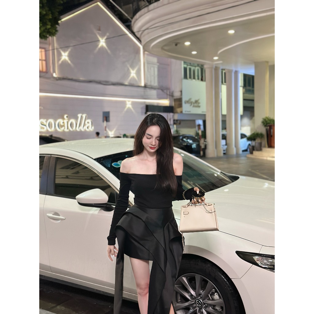 Váy thiết kế dự tiệc áo trễ vai kèm chân váy VẠT DÀI