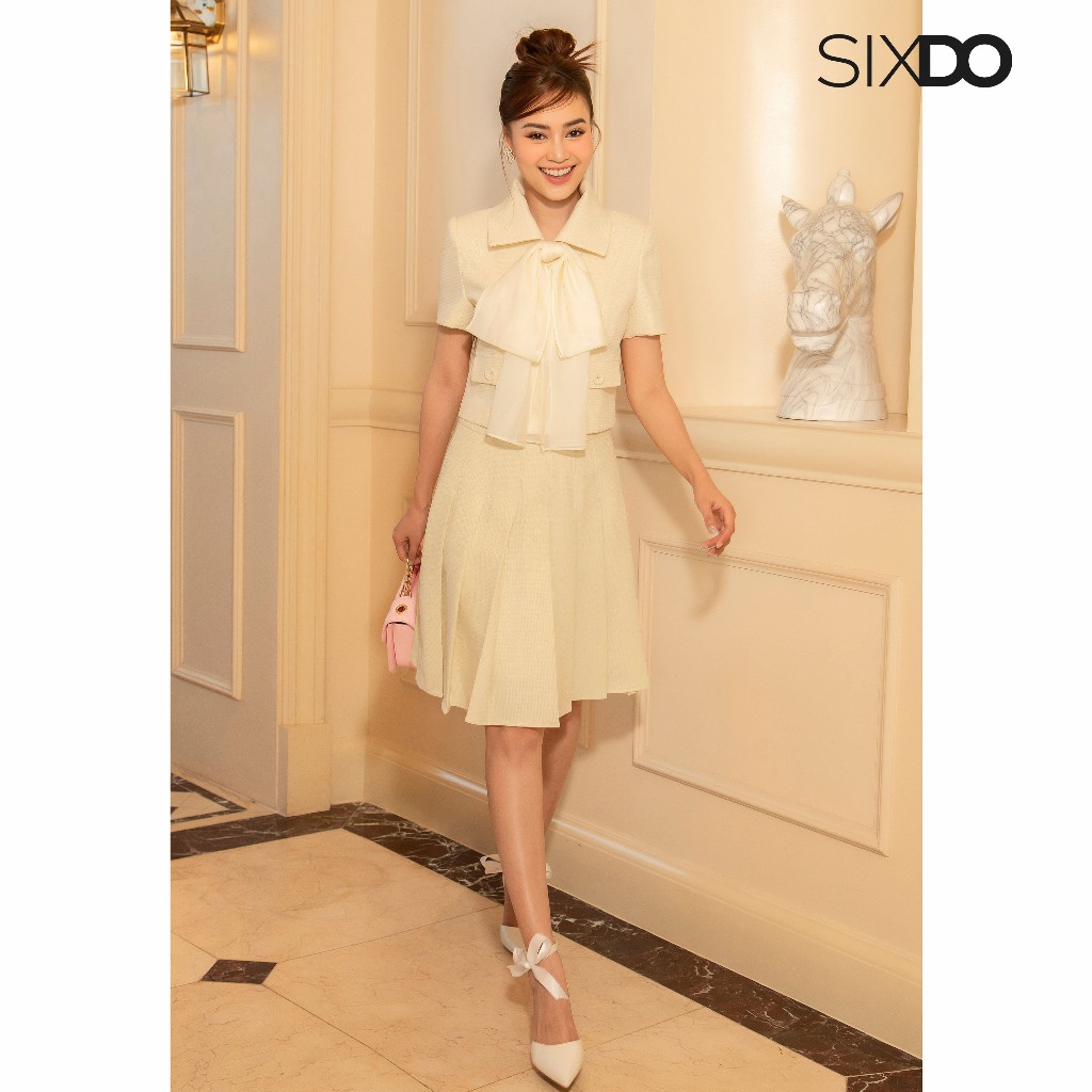 Chân váy xếp li thô SIXDO (Cream Knife Pleated Mini Raw Skirt)