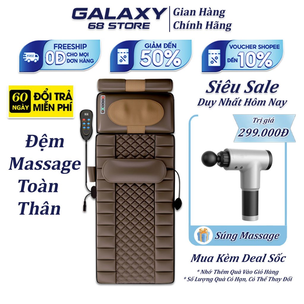 Nệm massage toàn thân công nghệ Nhật, ghế, máy massage xoa bóp giảm đau mỏi vai gáy phục hồi sức khỏe kèm gối thảo mộc