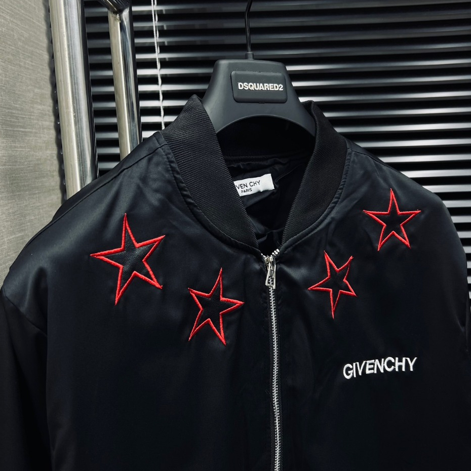 Áo Khoác Bomber Nam Nữ Thêu Chữ GVCHY, Logo Thêu Ngôi Sao Phối Da Cực Đẹp, Chất Dạ Dày Dặn, Sang Trọng, Trẻ Trung