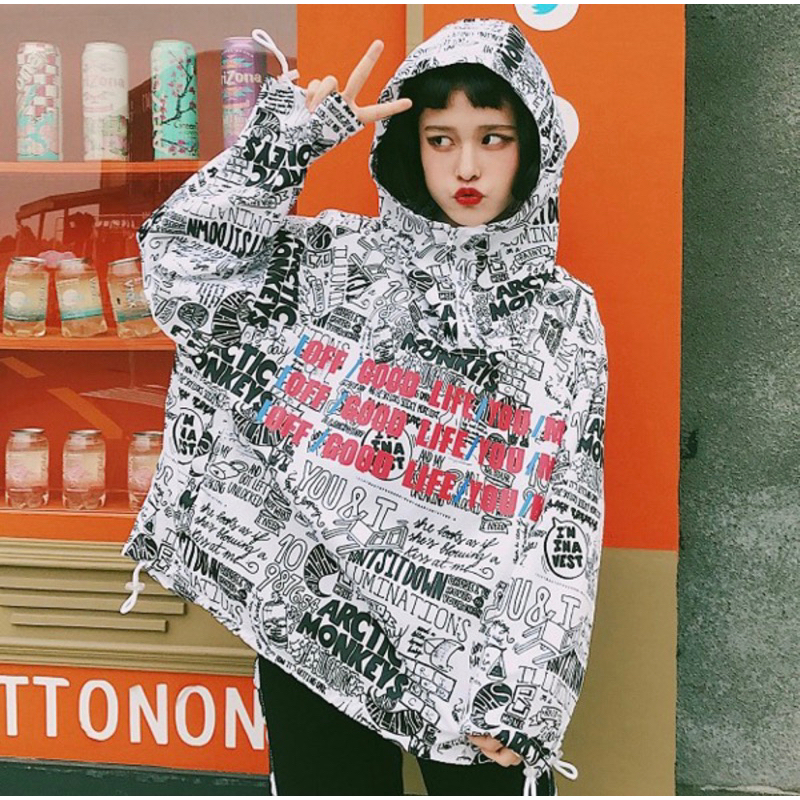 Thanh lý áo hoodie dù hoạ tiết
