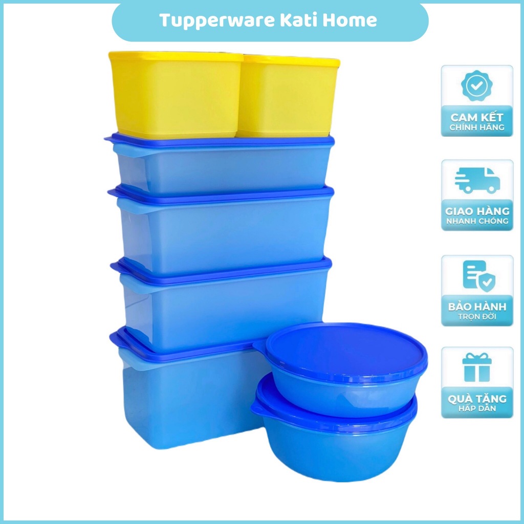 Bộ hộp Trữ ngăn mát Modern set 8 Tupperware, hộp nhựa nguyên sinh an toàn kín khí, bộ mát xanh Tup