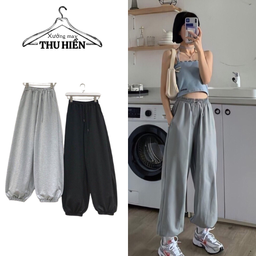 Jogger thun trơn cạp chun dáng rộng ulzzang HOT/ Quần jogger trơn bó ống chun 2 màu hot trend Daski phong cách ulzzang