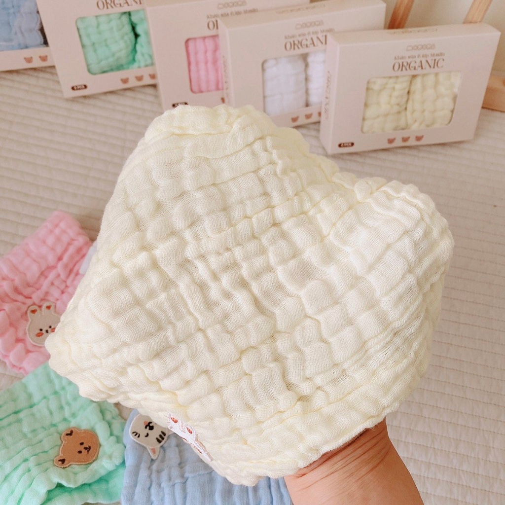 Set 3 khăn sữa 6 lớp xô Monona Organic kháng khuẩn, thấm hút tốt