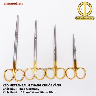 Kéo phẫu thuật, kéo metzenbaum cong và thẳng chuôi vàng size 12cm,14cm,16cm,18cm thép công nghệ Đức
