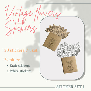 SET 1: 20 stickers họa tiết hoa lá vintage (trang trí sổ tay, planner, bullet journal,...)