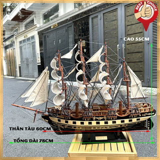 [Dài 78cm] Mô hình thuyền gỗ thuyền trang trí tàu chở hàng France II - Gỗ muồng đen - Thân tàu dài 60cm - Buồm vải bố