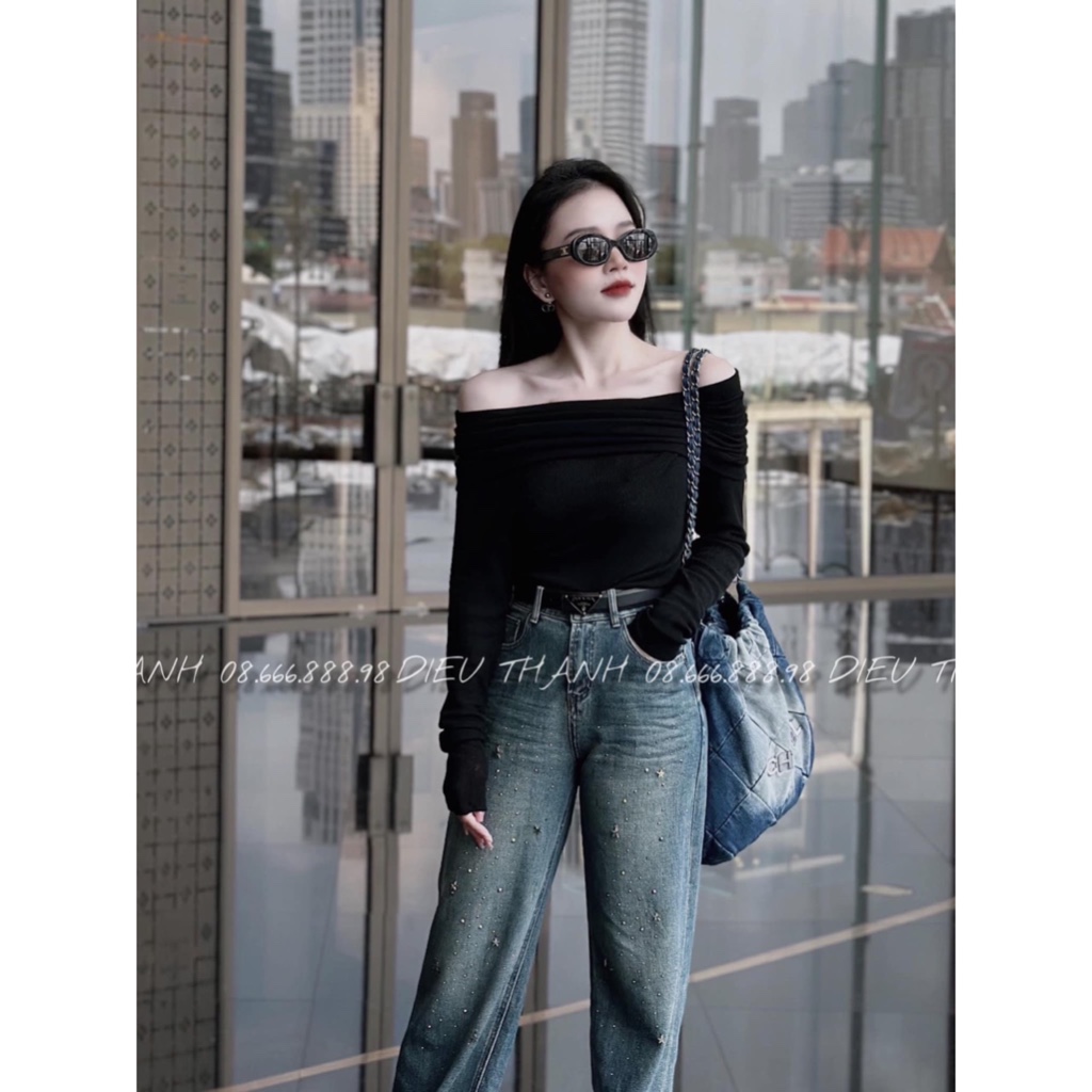 Quần jean xuông pra.da kèm belt hàng cao cấp