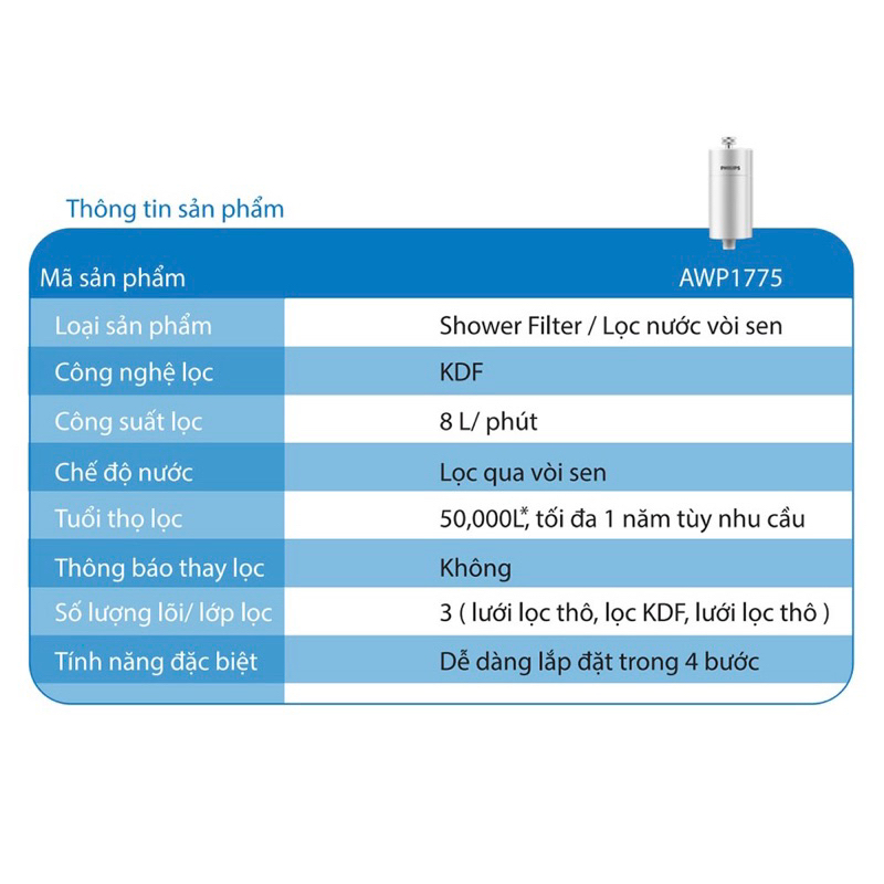 Bộ lọc nước vòi sen Philips AWP1775 - Hàng chính hãng - Bảo hành 24 tháng