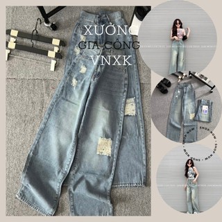 💃 quần jeans nữ ống rộng rách gối dáng suông full size