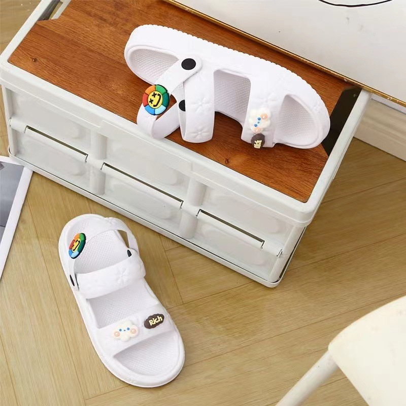 Dép sandal nữ cao su đúc đế cao 3CM quai ngang đính sticker dễ thương 3Fashion - 3272