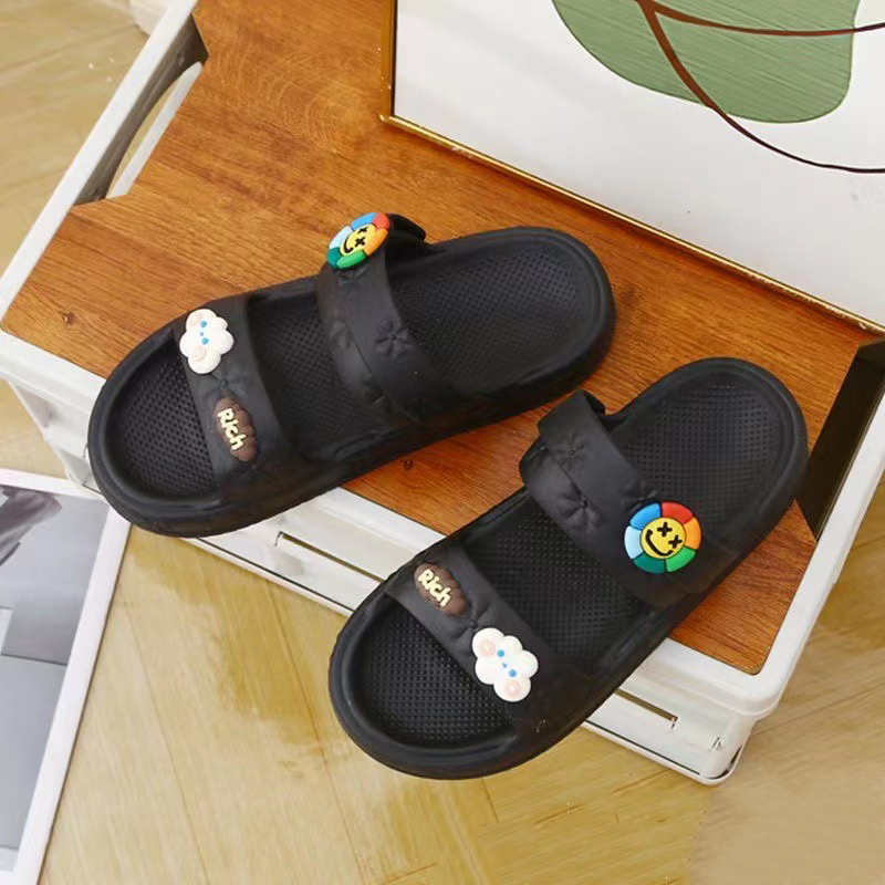 Dép sandal nữ cao su đúc đế cao 3CM quai ngang đính sticker dễ thương 3Fashion - 3272