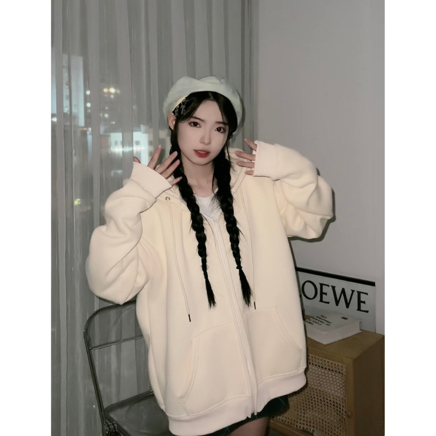 Áo khoác nỉ trơn, áo hoodie zip basic form rộng unisex TOSUN K03