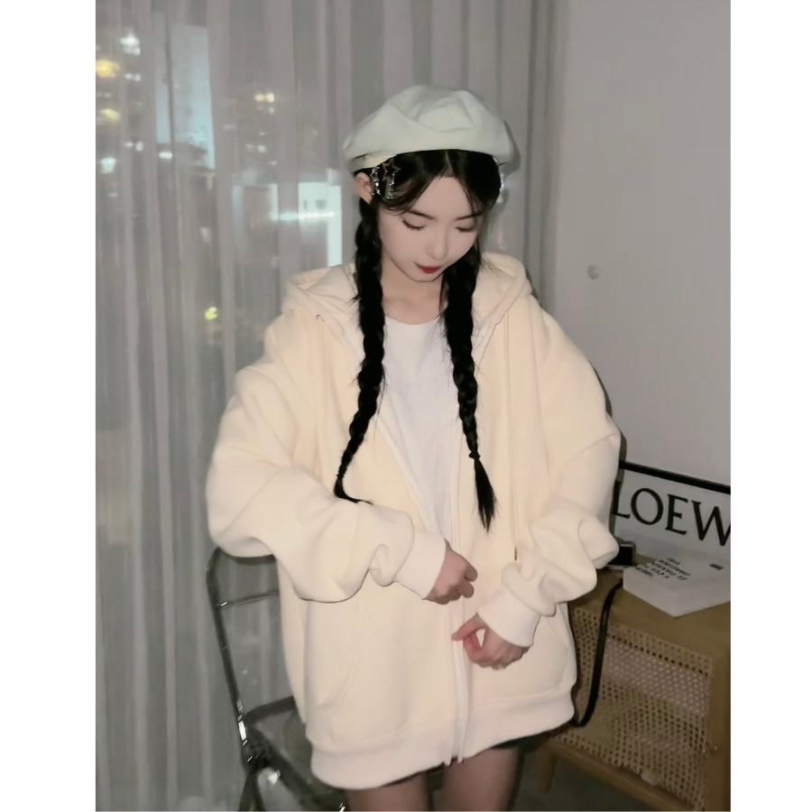 Áo khoác nỉ trơn, áo hoodie zip basic form rộng unisex TOSUN K03