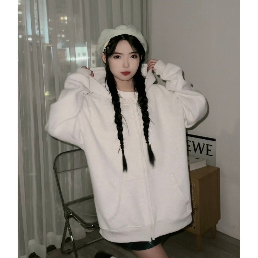 Áo khoác nỉ trơn, áo hoodie zip basic form rộng unisex TOSUN K03