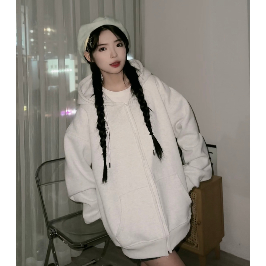 Áo khoác nỉ trơn, áo hoodie zip basic form rộng unisex TOSUN K03