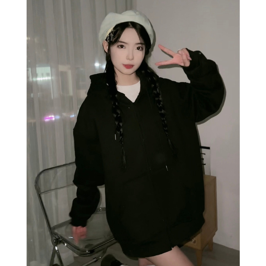 Áo khoác nỉ trơn, áo hoodie zip basic form rộng unisex TOSUN K03