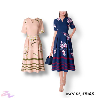 Andi.vnxk đầm cổ v phối kẻ xuất - c.k