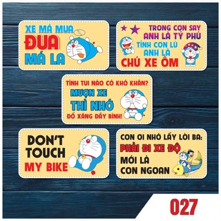 Combo 5 miếng dán tem decal cảnh báo vui dán xe máy hình DORAEMON kích thước 7 x 4.5cm