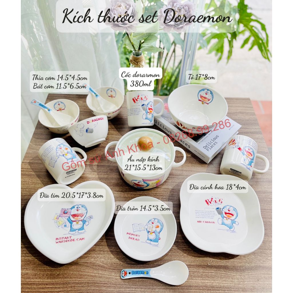 Bộ Bát Đĩa Gốm Sứ Decor, Bát Ăn Cơm, Bát Ăn Chè, Chén Dĩa Dễ Thương Bộ Doremon huyền thoại Cute dễ thương Gomsudecor21