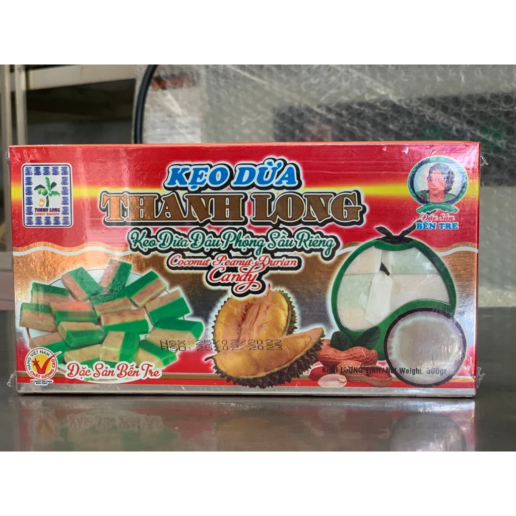Kẹo Dừa Bến Tre Thanh Long 4 Vị Nguyên Chất, Sầu Riêng, Đậu Phộng Sầu Riêng và Lá Dứa Sầu Riêng Sài Gòn Đặc Sản