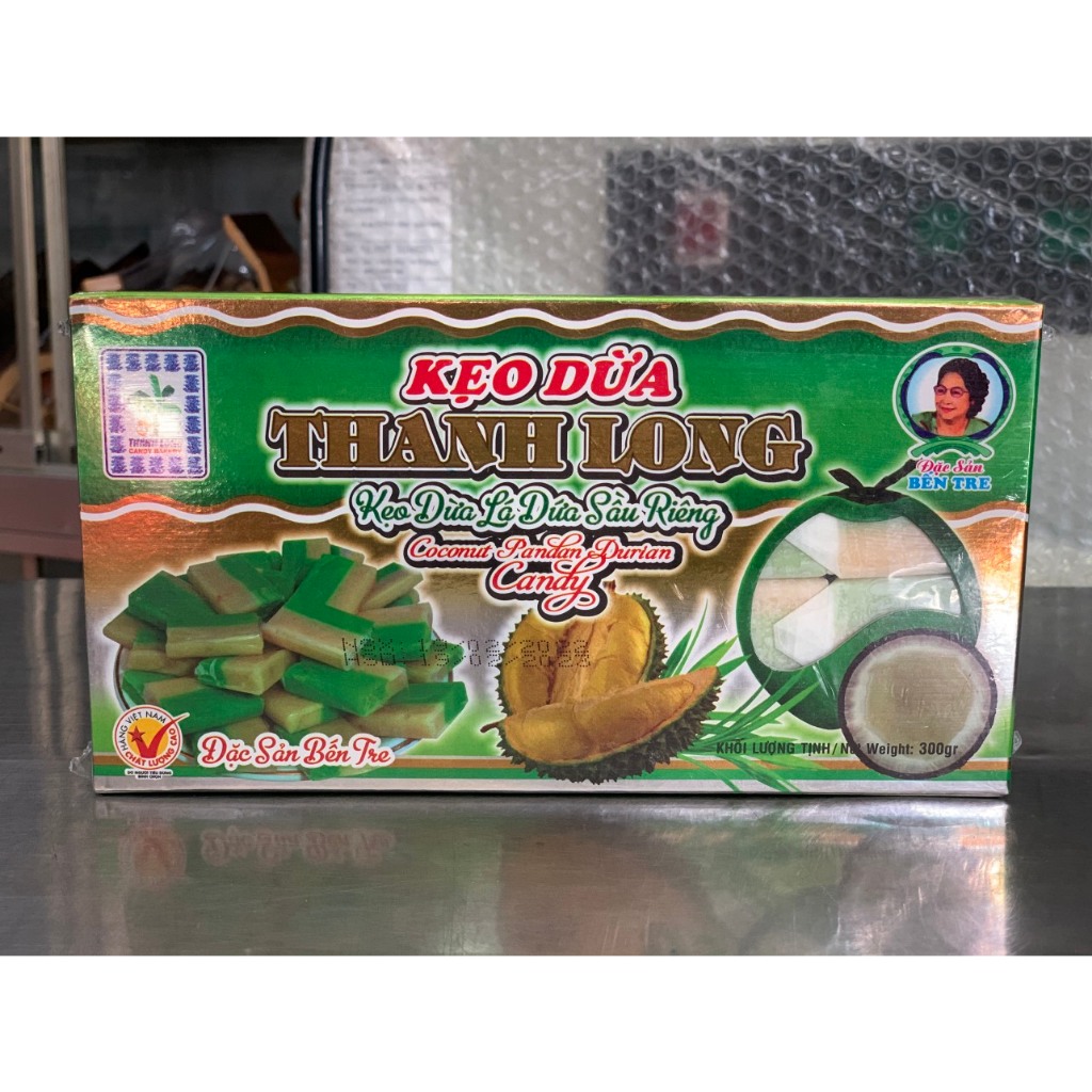 Kẹo Dừa Bến Tre Thanh Long 4 Vị Nguyên Chất, Sầu Riêng, Đậu Phộng Sầu Riêng và Lá Dứa Sầu Riêng Sài Gòn Đặc Sản