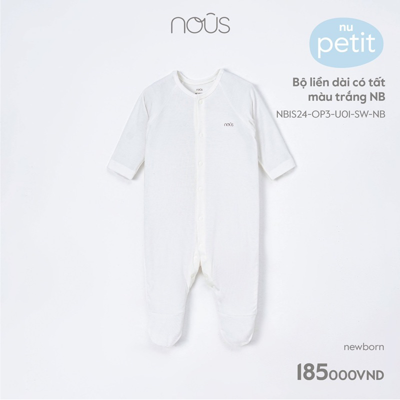 Bộ Nous liền dài có tất màu trắng newborn các mẫu