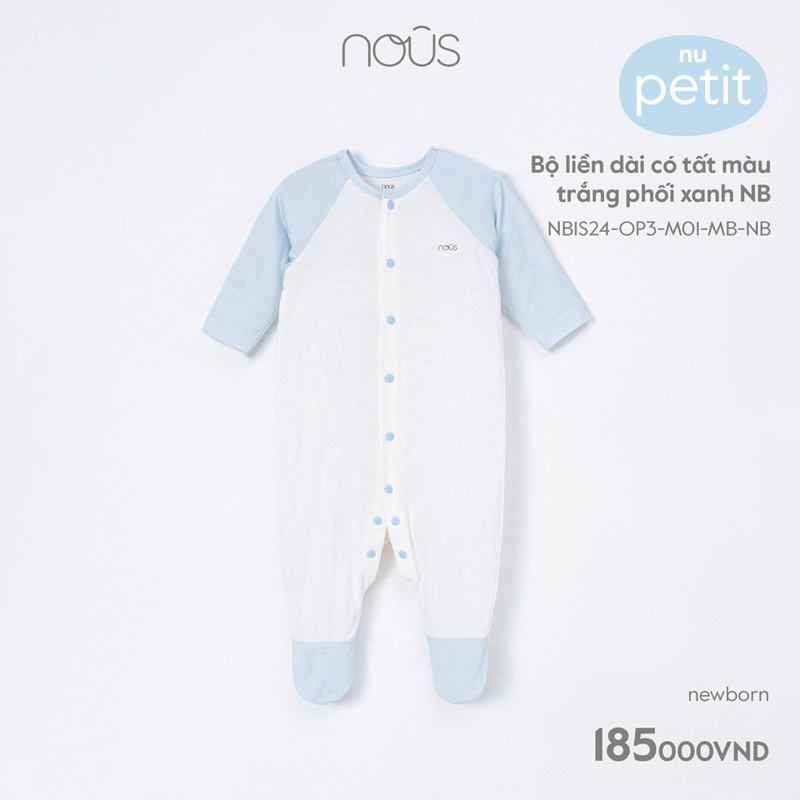 Bộ Nous liền dài có tất màu trắng newborn các mẫu