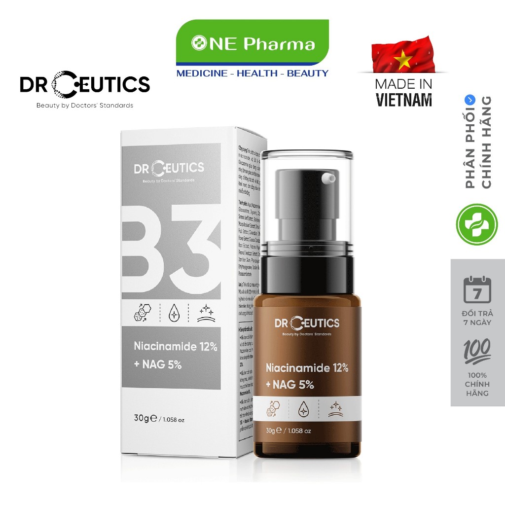 Serum Niacinamide 12%+ NAG 5% DrCeutics Giảm Thâm Sáng Da Kiềm Dầu (30ml 100ml)