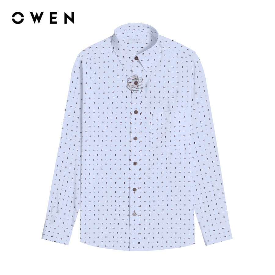 OWEN - Áo sơ mi dài tay Regular Fit màu Trắng chất liệu Bạch đàn - AR22960DT