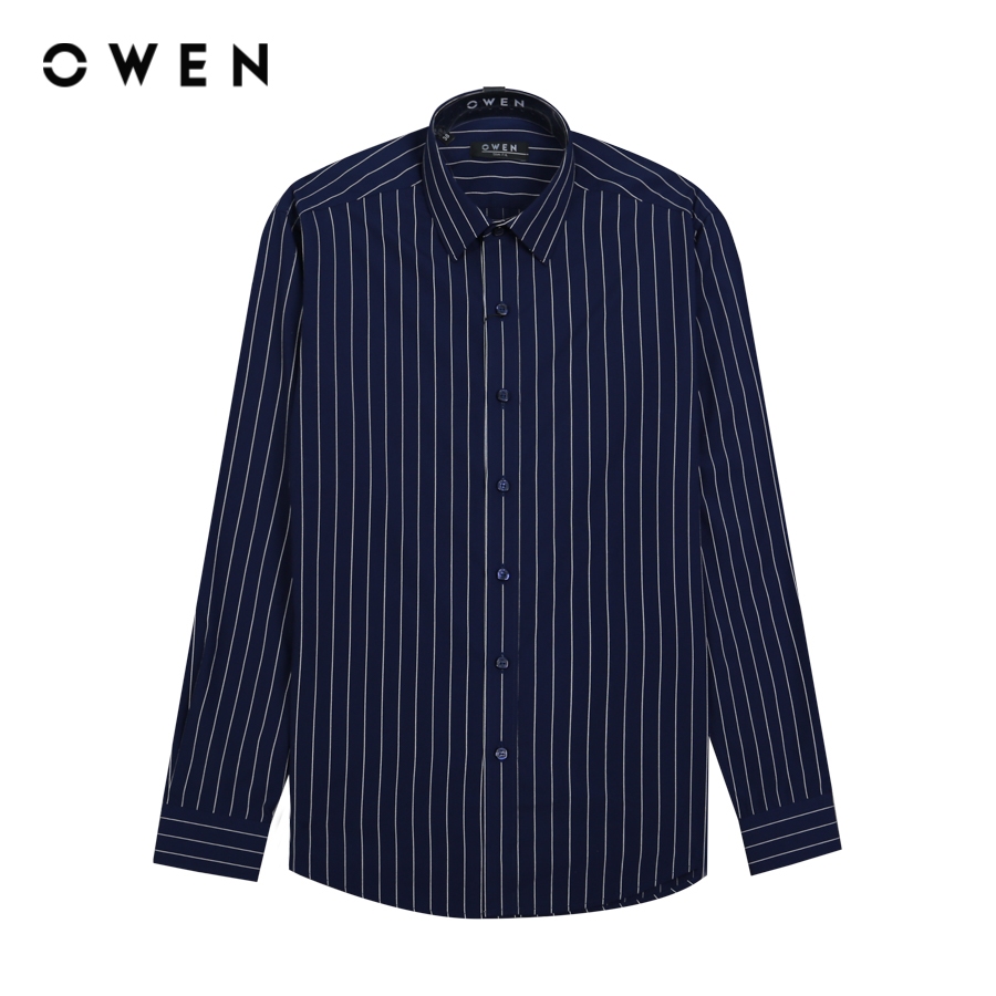 OWEN - Áo sơ mi dài tay Slim Fit màu Navy chất liệu Bamboo - AS22653D